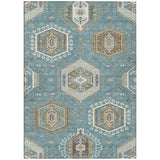 3' X 5' Teal Blue And Ivory Tribal Washable Indoor Outdoor Area Rug
