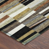 3' X 5' Black And Ivory Striped Washable Indoor Outdoor Area Rug