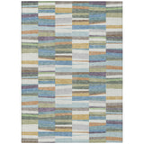 3' X 5' Blue And Ivory Striped Washable Indoor Outdoor Area Rug