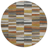 8' Coffee And Ivory Round Striped Washable Indoor Outdoor Area Rug