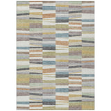 3' X 5' Ivory And Teal Blue Striped Washable Indoor Outdoor Area Rug