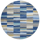 8' Navy Blue And Denim Blue Round Striped Washable Indoor Outdoor Area Rug