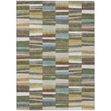 5' X 8' Olive Green And Green Striped Washable Indoor Outdoor Area Rug
