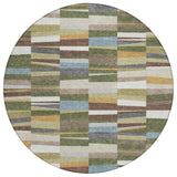 8' Olive Green And Green Round Striped Washable Indoor Outdoor Area Rug