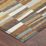3' X 5' Orange And Copper Striped Washable Indoor Outdoor Area Rug