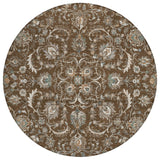 8' Chocolate And Taupe Round Botanical Leaves Washable Indoor Outdoor Area Rug
