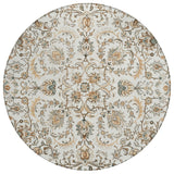 8' Ivory And Beige Round Botanical Leaves Washable Indoor Outdoor Area Rug