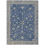 5' X 8' Navy Blue And Ivory Botanical Leaves Washable Indoor Outdoor Area Rug