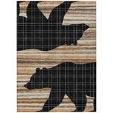 3' X 5' Black And Gray Abstract Washable Indoor Outdoor Area Rug