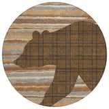 8' Brown And Black Round Abstract Washable Indoor Outdoor Area Rug