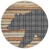 8' Gray And Brown Round Abstract Washable Indoor Outdoor Area Rug