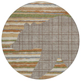 8' Taupe And Ivory Round Abstract Washable Indoor Outdoor Area Rug