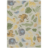 3' X 5' Beige And Green Abstract Washable Indoor Outdoor Area Rug
