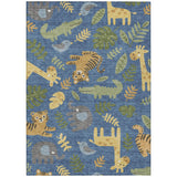 3' X 5' Blue And Beige Abstract Washable Indoor Outdoor Area Rug