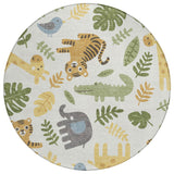 8' Ivory And Beige Round Abstract Washable Indoor Outdoor Area Rug
