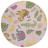 8' Pink And Ivory Round Abstract Washable Indoor Outdoor Area Rug