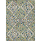 5' X 8' Green And Beige Abstract Washable Indoor Outdoor Area Rug