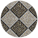 8' Black And Gray Round Abstract Washable Indoor Outdoor Area Rug
