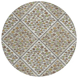 8' Ivory And Beige Round Abstract Washable Indoor Outdoor Area Rug