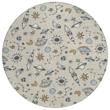 8' Beige And Gray Round Animal Print Washable Indoor Outdoor Area Rug