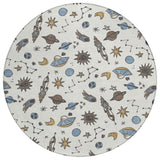 8' Ivory And Gold Round Animal Print Washable Indoor Outdoor Area Rug
