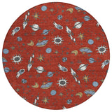 8' Red And Ivory Round Animal Print Washable Indoor Outdoor Area Rug