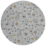 8' Silver And Gray Round Animal Print Washable Indoor Outdoor Area Rug