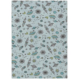 5' X 8' Sky Blue And Teal Blue Animal Print Washable Indoor Outdoor Area Rug