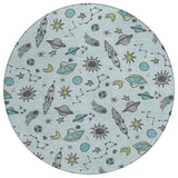 8' Sky Blue And Teal Blue Round Animal Print Washable Indoor Outdoor Area Rug