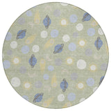 8' Green And Ivory Round Geometric Washable Indoor Outdoor Area Rug