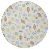 8' Ivory And Green Round Geometric Washable Indoor Outdoor Area Rug