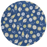 8' Navy Blue And Ivory Round Geometric Washable Indoor Outdoor Area Rug