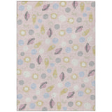 3' X 5' Pink And Ivory Geometric Washable Indoor Outdoor Area Rug