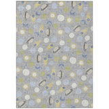 5' X 8' Silver And Blue Geometric Washable Indoor Outdoor Area Rug