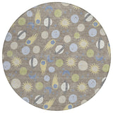 8' Taupe And Beige Round Geometric Washable Indoor Outdoor Area Rug