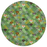 8' Green And Olive Green Round Cactus Washable Indoor Outdoor Area Rug