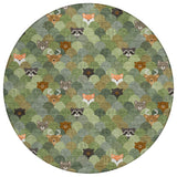 8' Olive Green And Fern Green Round Cactus Washable Indoor Outdoor Area Rug