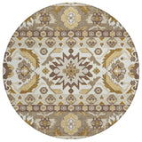 8' Beige And Ivory Round Cactus Washable Indoor Outdoor Area Rug