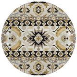 8' Black And Beige Round Cactus Washable Indoor Outdoor Area Rug