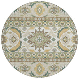 8' Green And Gold Round Cactus Washable Indoor Outdoor Area Rug