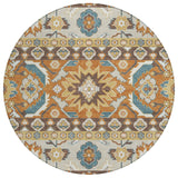 8' Chocolate And Orange Round Cactus Washable Indoor Outdoor Area Rug