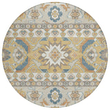 8' Ivory And Gold Round Cactus Washable Indoor Outdoor Area Rug