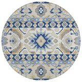 8' Navy Blue And Ivory Round Cactus Washable Indoor Outdoor Area Rug