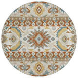8' Orange And Gold Round Cactus Washable Indoor Outdoor Area Rug