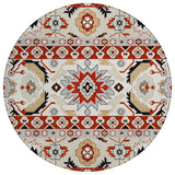 8' Red And Ivory Round Cactus Washable Indoor Outdoor Area Rug