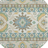 8' Teal Blue And Ivory Round Cactus Washable Indoor Outdoor Area Rug