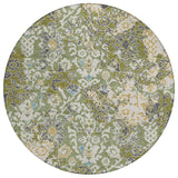 8' Fern Green And Ivory Round Geometric Washable Indoor Outdoor Area Rug