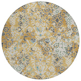 8' Gold And Ivory Round Geometric Washable Indoor Outdoor Area Rug