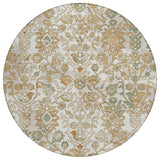 8' Ivory And Green Round Geometric Washable Indoor Outdoor Area Rug