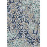 3' X 5' Navy Blue And Ivory Geometric Washable Indoor Outdoor Area Rug